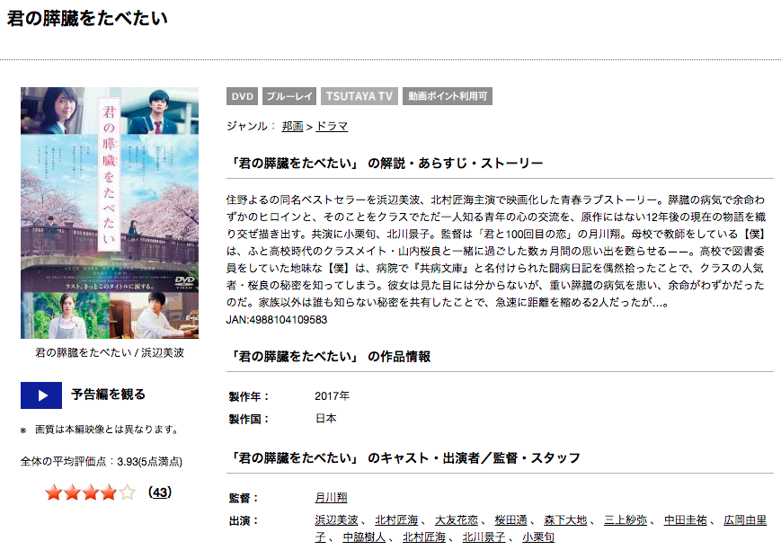 映画 君の膵臓をたべたいの配信情報 公式の無料見逃し動画視聴方法 Stop ドラマや映画を公式で無料見逃し配信動画をフル視聴する方法